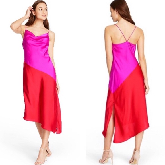 NWT CUSHNIE Magenta Pink/Red Two-Tone Slip Dress